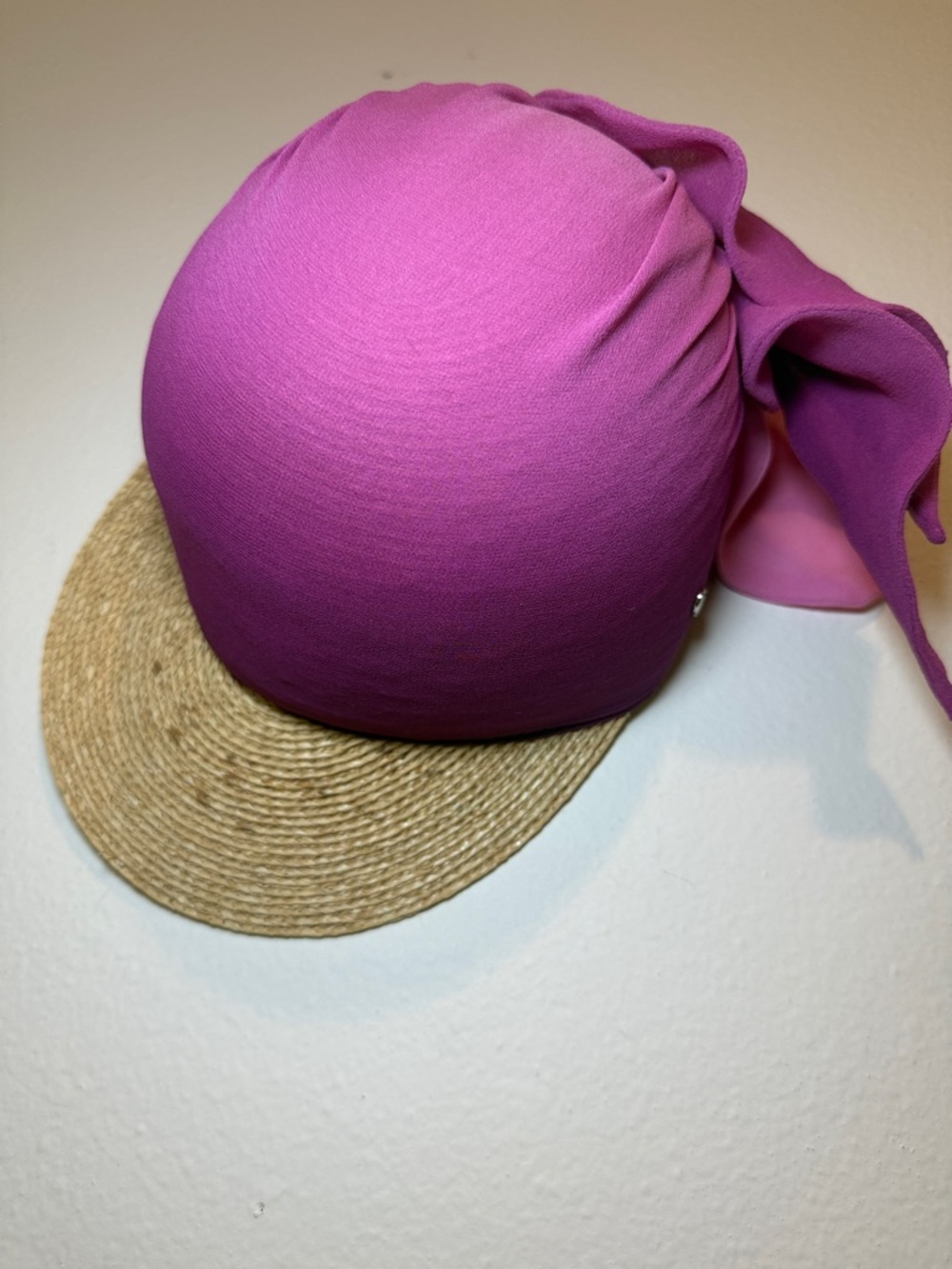 Helen Kaminski Fuchsia Fabric-Crowned Straw Visor with Side Tie